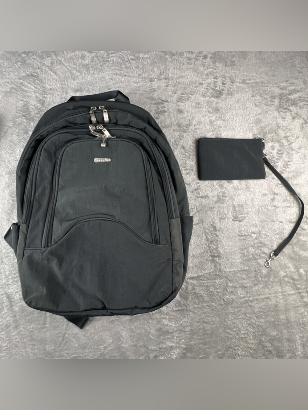 Baggallini Travel Backpack Gray Nylon Laptop Carry On Organizer Bag Pink Lining